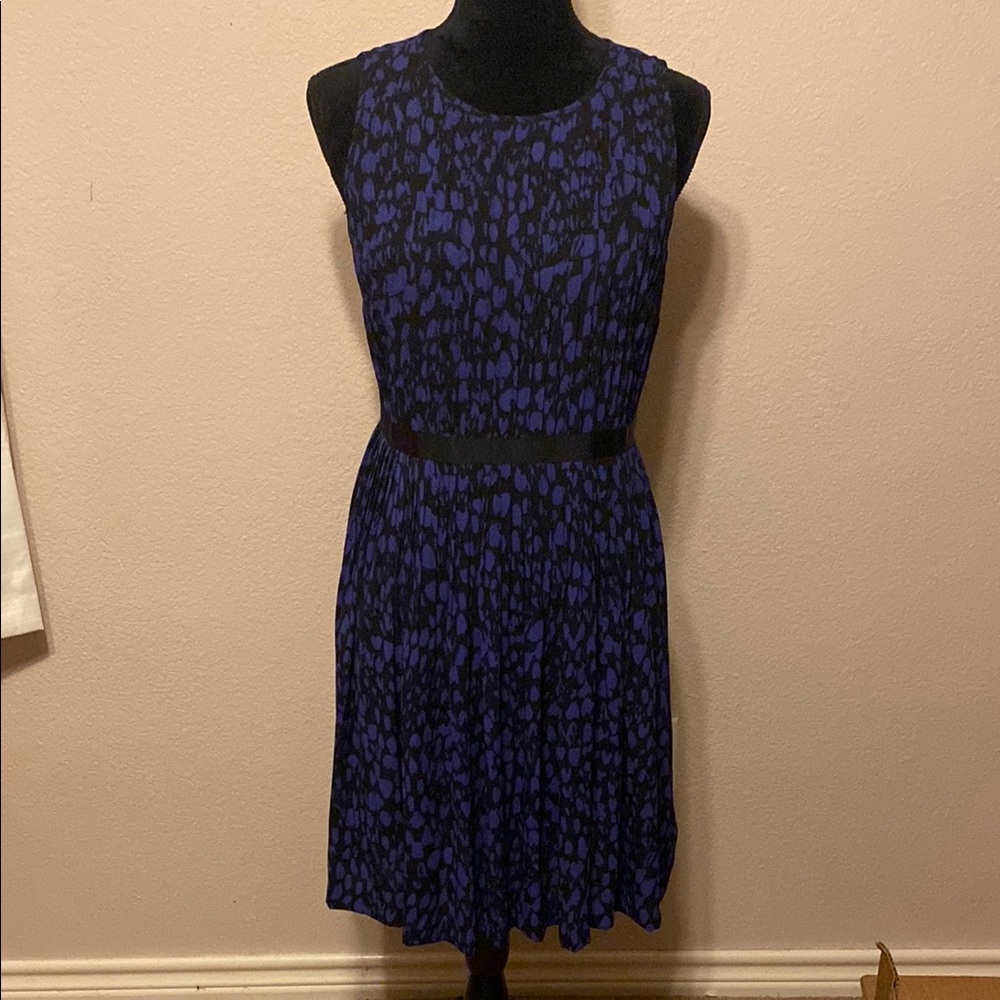 Purple and Black Pleated Midi Dress
